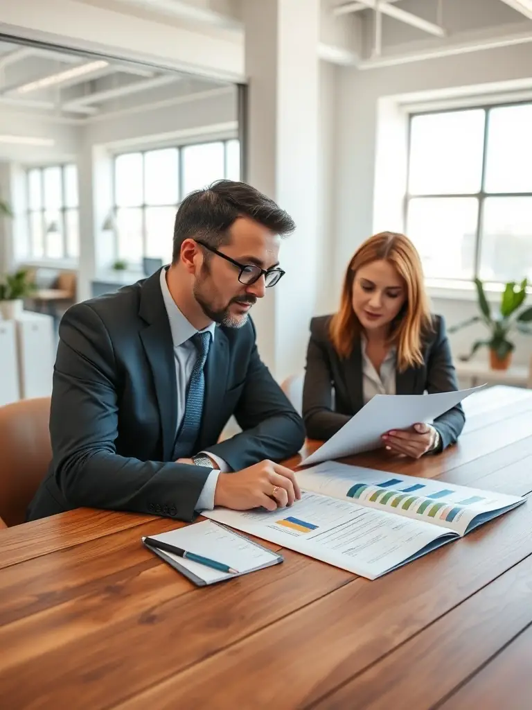 A coach working with a client on defining their business goals and creating a roadmap for achieving them.